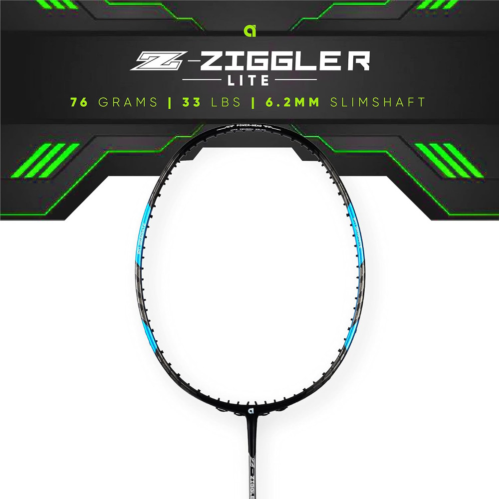 Apacs Z-Ziggler Lite (76g, 33 LBS) Unstrung Badminton Racquet with Full Cover (Black/Blue)