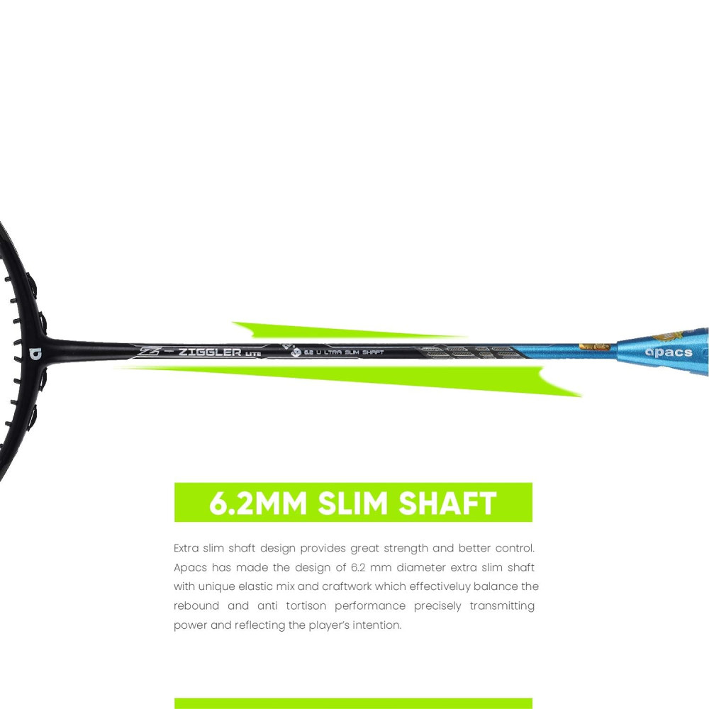 Apacs Z-Ziggler Lite (76g, 33 LBS) Unstrung Badminton Racquet with Full Cover (Black/Blue)