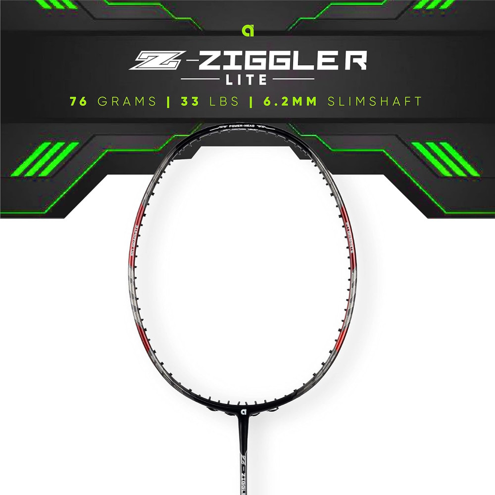 Apacs Z-Ziggler Lite 76g, 33 LBS Unstrung Graphite Badminton Racquet with Full Cover (Black/Red)