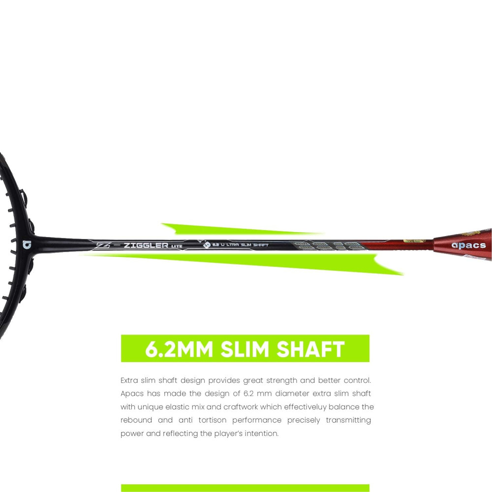 Apacs Z-Ziggler Lite 76g, 33 LBS Unstrung Graphite Badminton Racquet with Full Cover (Black/Red)
